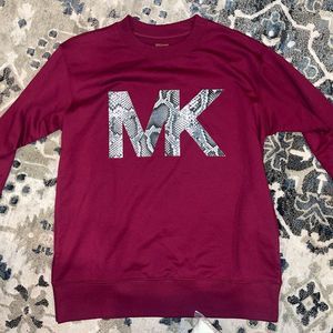 Michael Kors MK Womens Snake XS Crew Dark Red Top Sweatshirt Sweater Pullover